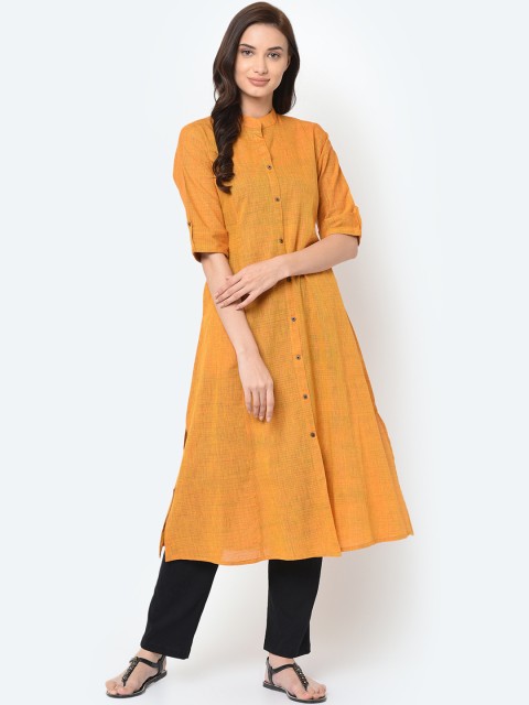

FLAVIDO Women Yellow Solid A-Line Kurta