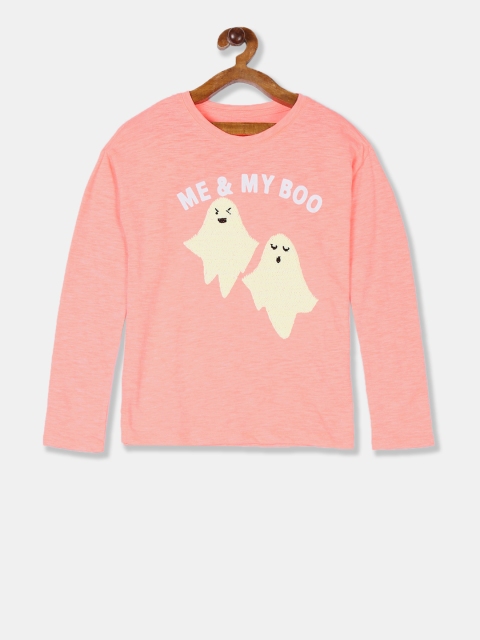 

GAP Girls Peach-Coloured Printed Round Neck T-shirt
