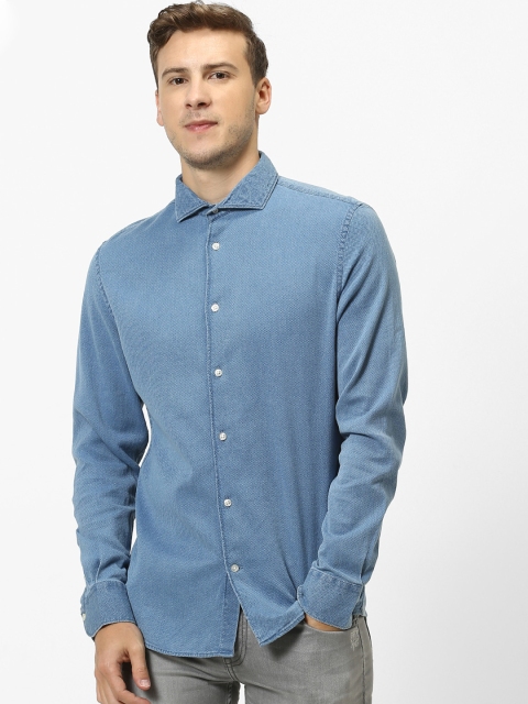 

Celio Men Blue Slim Fit Self Design Casual Shirt