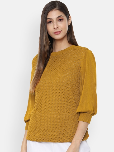 

Van Heusen Woman Yellow Self Design Top
