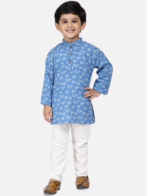 BownBee Boys Blue & Off-White Printed Kurta with Pyjamas