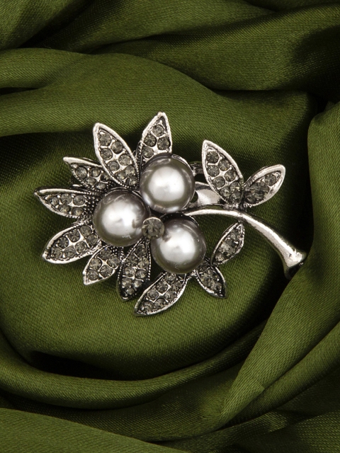 

Mali Fionna Women Silver-Toned Stone-Studded Flower-Shaped Brooch