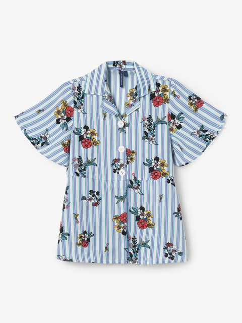 

Fame Forever by Lifestyle Girls Blue & White Printed Shirt Style Top