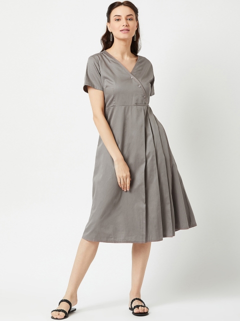 

The Wishing Chair Women Grey Solid Wrap Dress