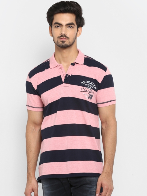 

Mufti Men Pink Striped Polo Collar Pure Cotton T-shirt
