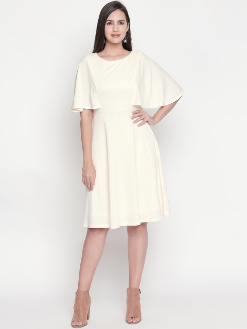 

Forever Glam by Pantaloons Women Off-White Solid Knitted Fit and Flare Dress