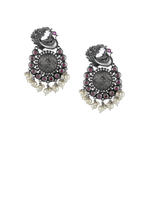 

Adwitiya Collection Silver-Plated Oxidised Crescent Shaped Chandbalis