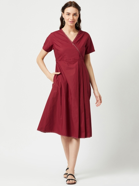 

The Wishing Chair Women Maroon Solid Wrap Dress