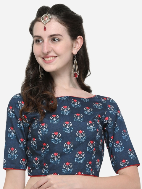

Janasya Women Blue & Orange Printed Saree Blouse