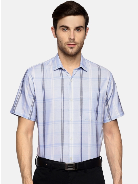 

Balista Men Blue Standard Tailored Fit Checked Formal Giza Cotton Shirt