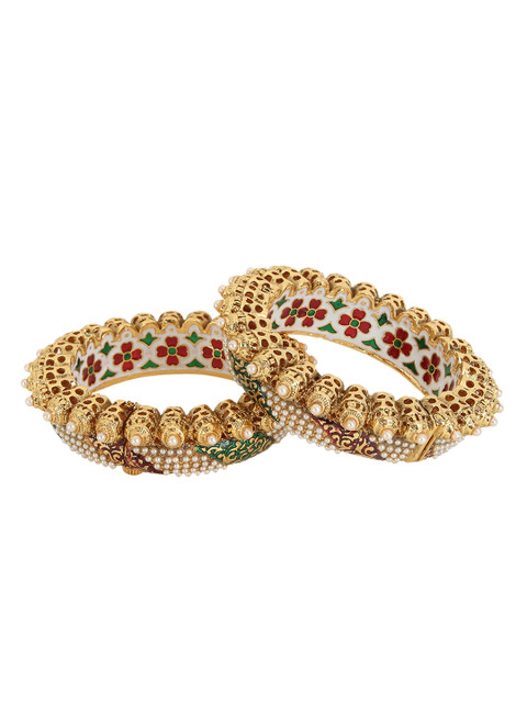 

Adwitiya Collection Set of 2 Gold-Plated White & Green Embellished Handcrafted Bangles