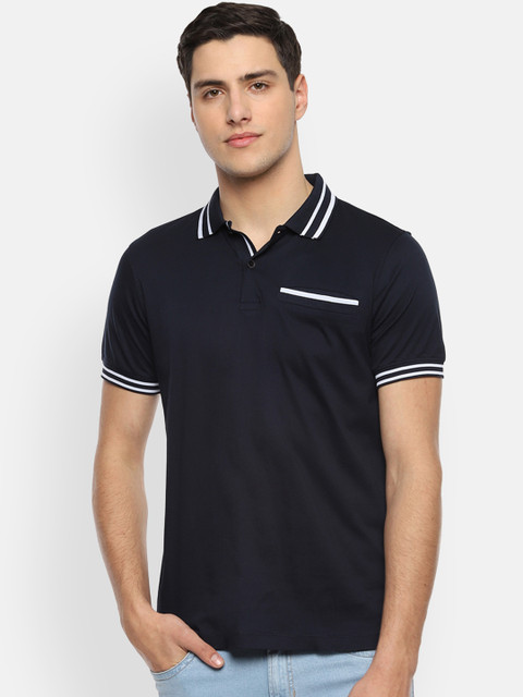 

Van Heusen Men Navy Blue Solid Polo Collar T-shirt