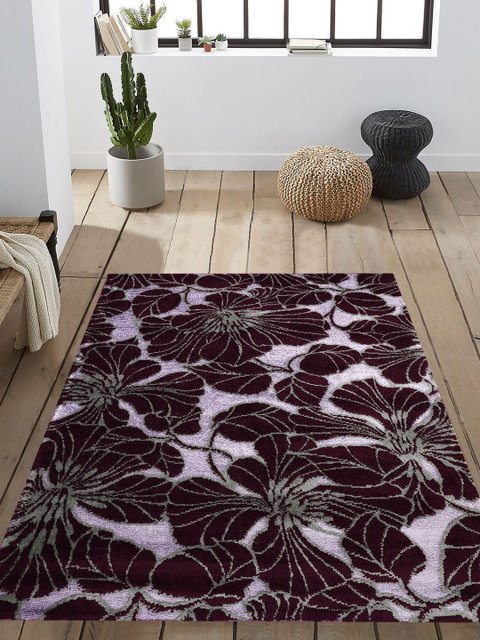 

PRESTO Maroon & Purple Floral-Printed Anti-Skid Carpet