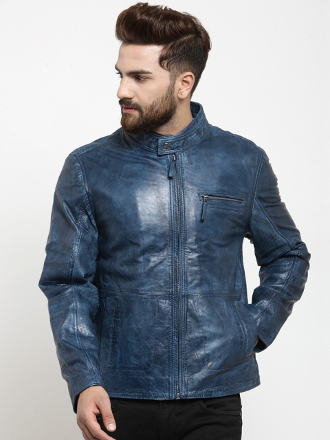 

Teakwood Leathers Men Blue Solid Lightweight Biker Jacket
