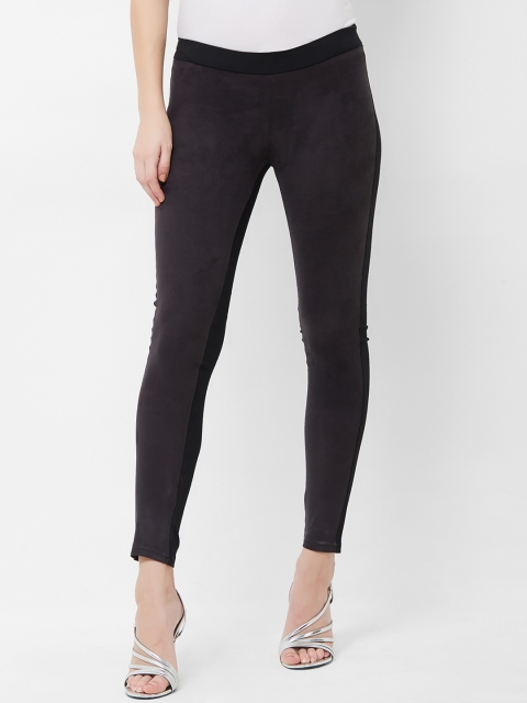 

bebe Women Charcoal Grey & Black Solid Mid-Rise Skinny-Fit Jeggings