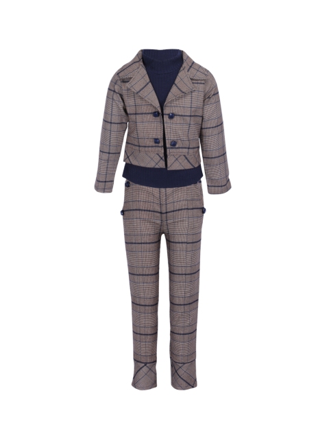 

CUTECUMBER Girls Brown & Navy Blue Checked Co-Ords Set