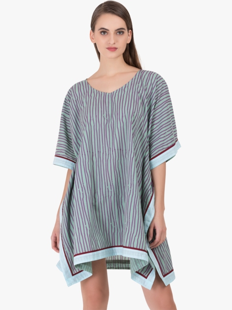 

GRASS by Gitika Goyal Women Green Striped Kaftan Top