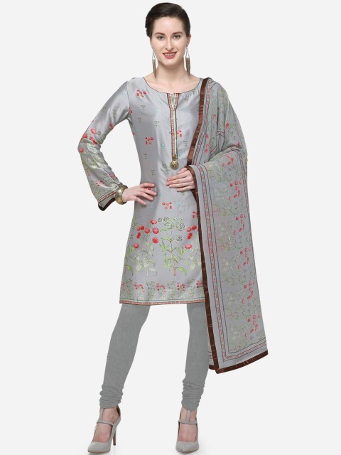 

Stylee LIFESTYLE Grey & Red Satin Unstitched Dress Material