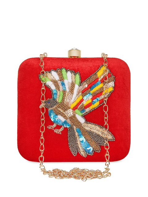 

Anekaant Red Embroidered Clutch
