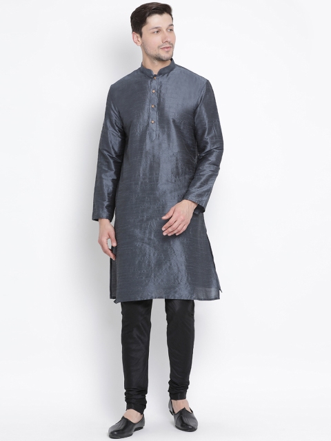 

VASTRAMAY Men Grey & Black Solid Kurta with Churidar