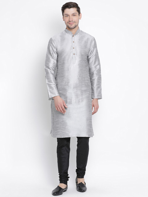 

VASTRAMAY Men Grey & Black Solid Kurta with Churidar