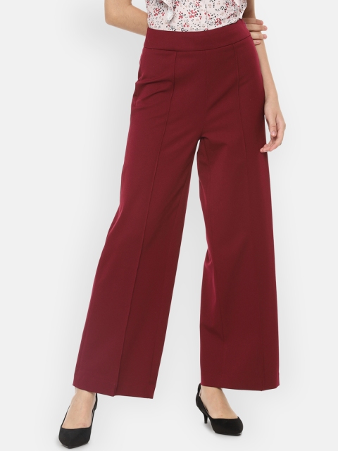 Van Heusen Woman Maroon Regular Fit Solid Parallel Trousers