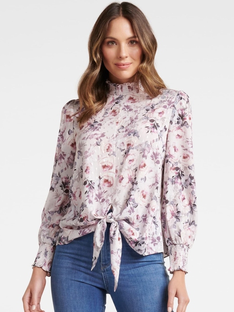 

Forever New Women Off-White & Pink Printed Top