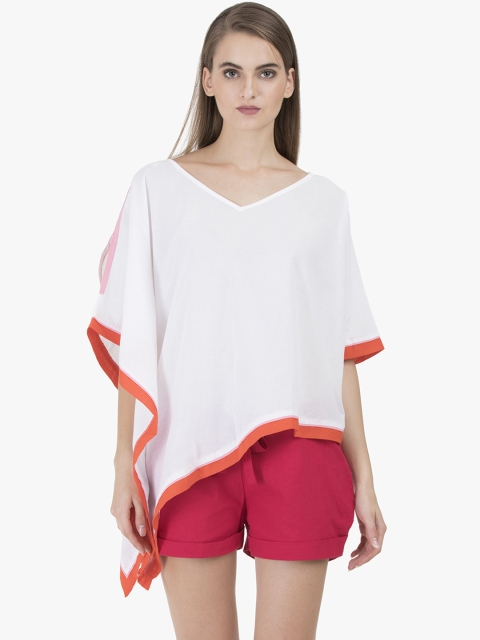 

GRASS by Gitika Goyal Women White Solid Kaftan Pure Cotton Top