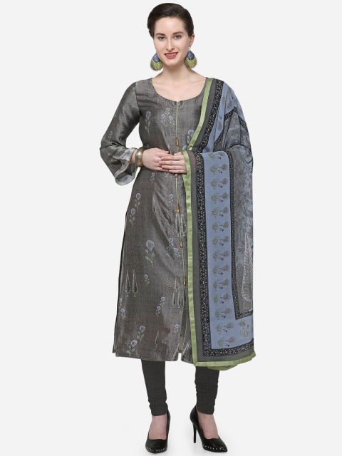 Stylee LIFESTYLE Green & Grey Satin Unstitched Dress Material