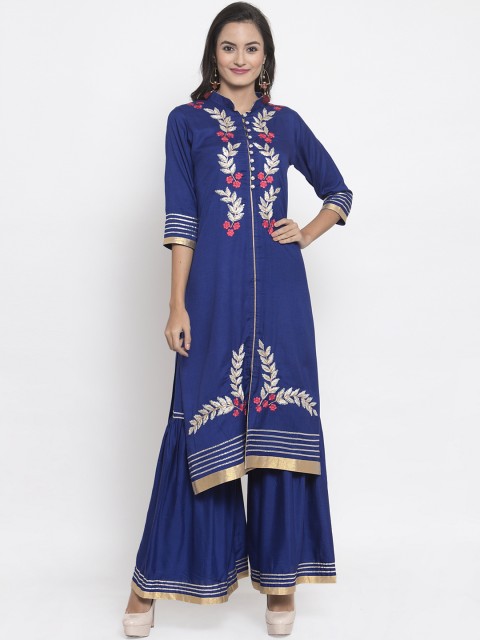 

Aujjessa Women Blue Embroidered Kurta with Sharara