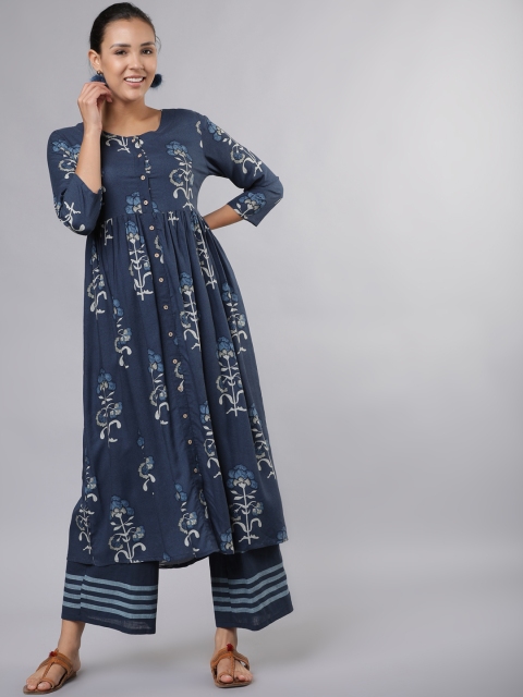 

Vishudh Women Navy Blue Printed Kurta with Palazzos
