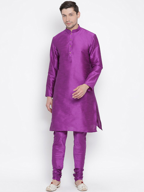 

VASTRAMAY Men Purple Solid Kurta with Churidar