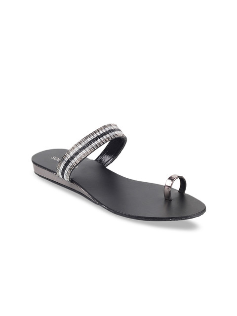 

SOLE HEAD Women Black Embellished One Toe Flats