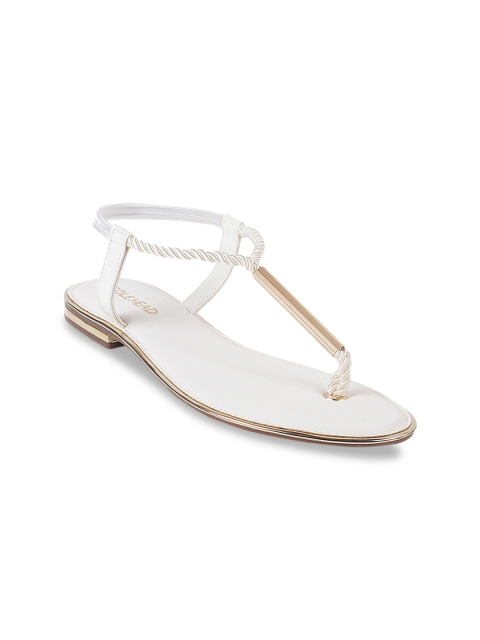 

SOLE HEAD Women White Solid T-Strap Flats