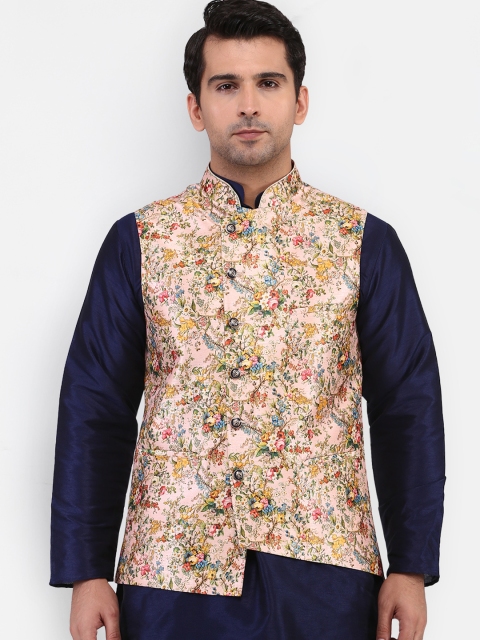 

TAG 7 Men Pink & Yellow Printed Nehru Jacket