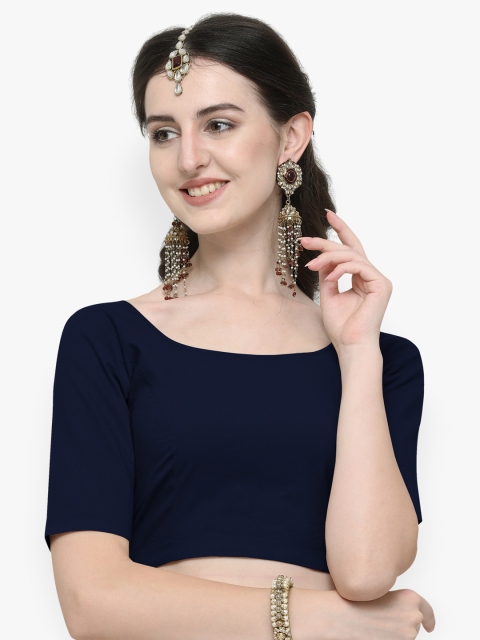 

Janasya Women Navy Blue Solid Cotton Saree Blouse