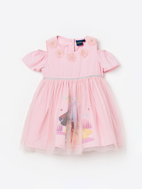 

Juniors by Lifestyle Girls Pink Printed Embellished Fit and Flare Dress