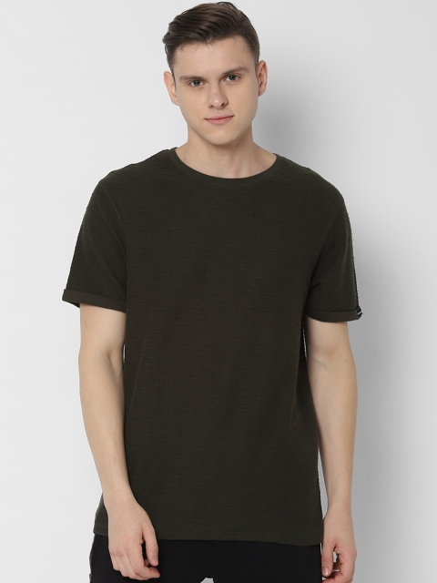 

SKULT by Shahid Kapoor Men Olive Green Solid Round Neck T-shirt