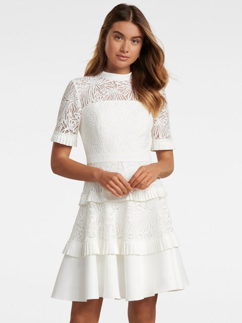 

Forever New Women White Self Design Fit and Flare Dress