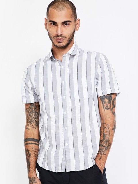 

CODE by Lifestyle Men White & Grey Regular Fit Striped Casual Shirt