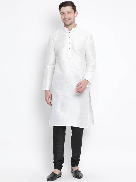 

VASTRAMAY Men White & Black Solid Kurta with Churidar