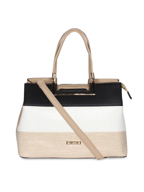 

ESBEDA Beige & White Colourblocked Handheld Bag