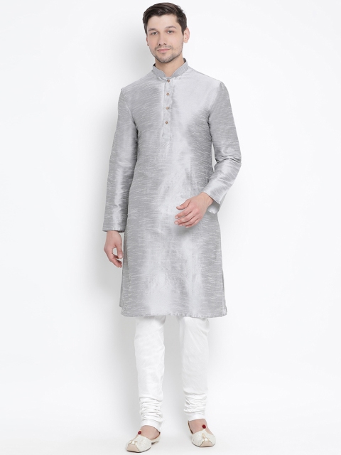 

VASTRAMAY Men Grey & White Solid Kurta with Churidar