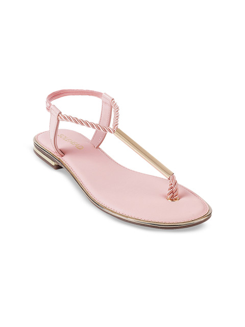 

SOLE HEAD Women Pink Solid T-Strap Flats