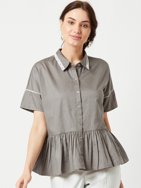 

The Wishing Chair Women Grey Solid Shirt Style Top