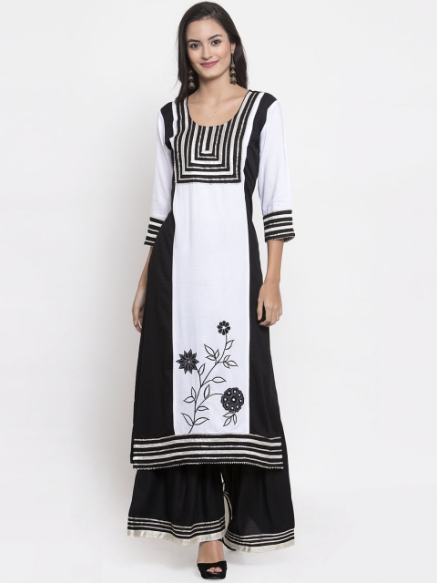 

Aujjessa Women White & Black Colourblocked Kurta with Sharara