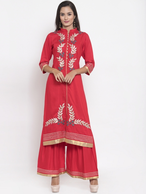 

Aujjessa Women Red Embroidered Kurta with Sharara
