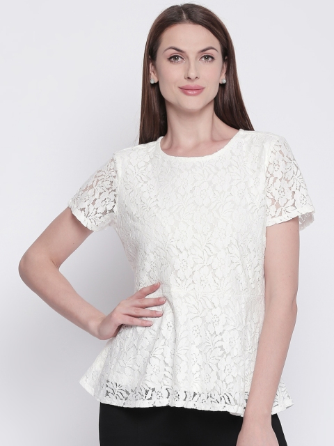 

Forever Glam by Pantaloons Women White Self Design Cinched Waist Top