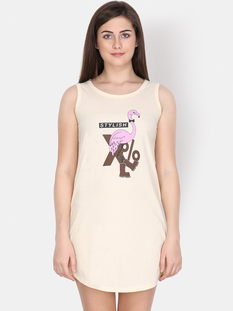 

Klamotten Women Yellow Printed Sleep T-Shirt