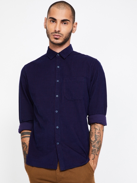 

CODE by Lifestyle Men Navy Blue Regular Fit Self-Striped Casual Shirt